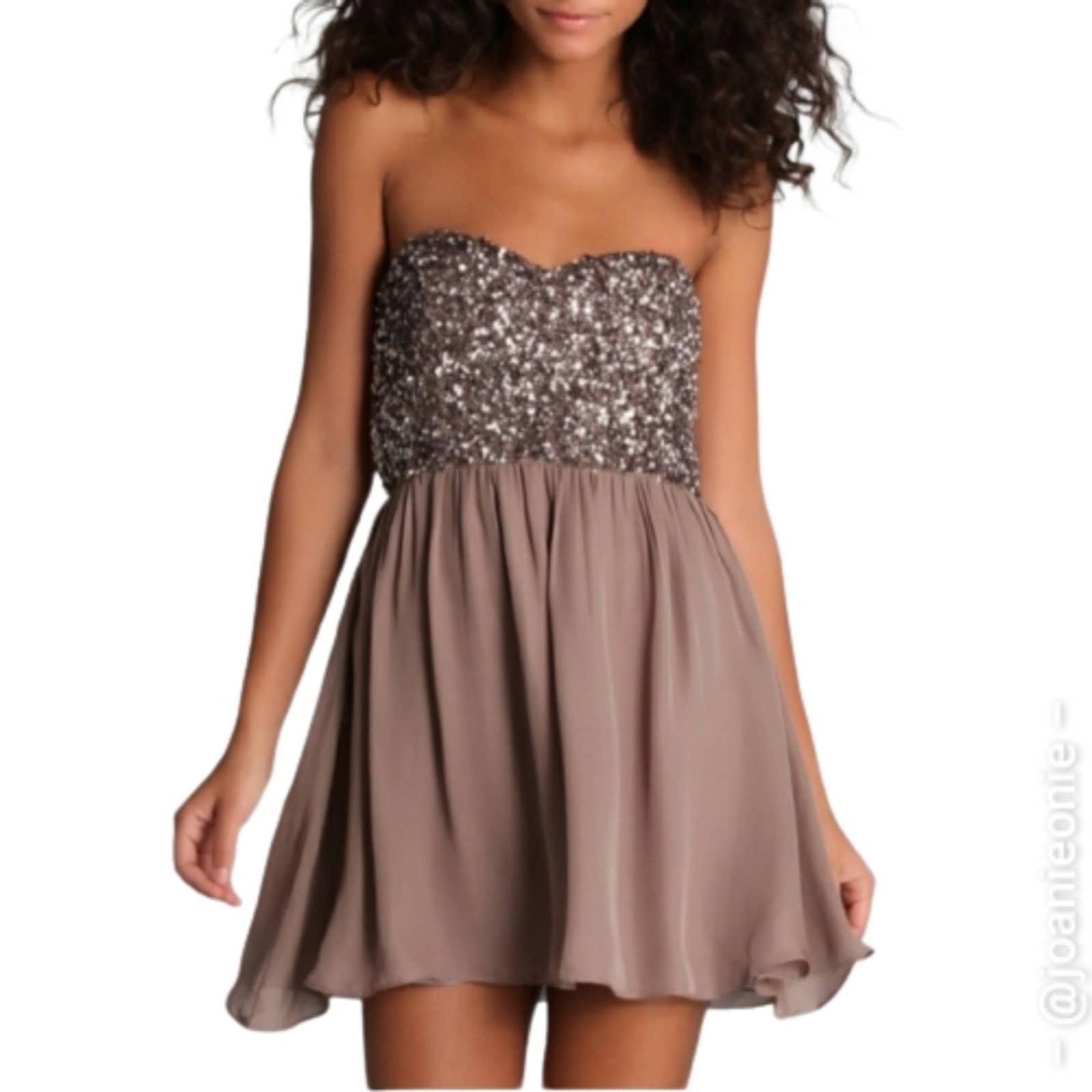 Dress Formal Mnii Strapless Silk Metallic Sequin Mauve Sz Xs Colour Parker